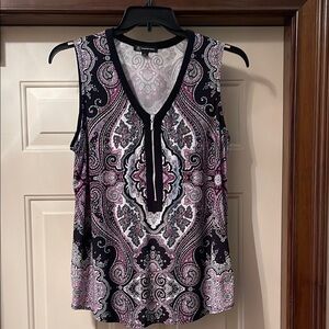 INC International Concepts Black and Pink Paisley Top